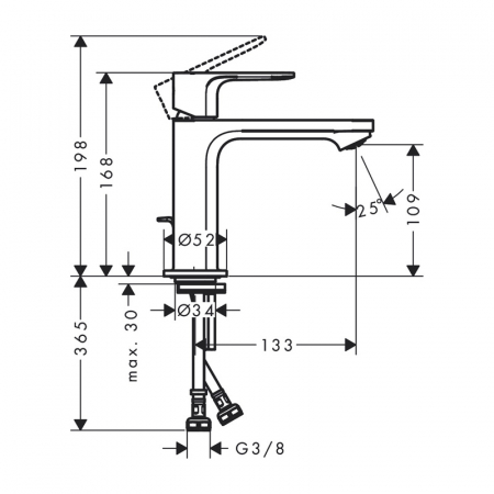 Baterie lavoar, crom, tehnologie CoolStart, crom, Hansgrohe Rebris E 110 [1]