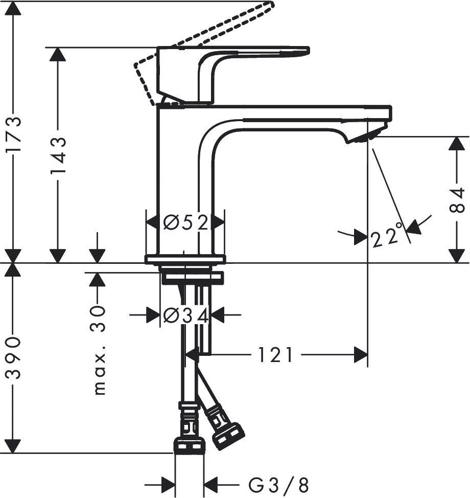 Baterie lavoar crom, tehnologie CoolStart, monocomanda, Hansgrohe Rebris E 143 [1]