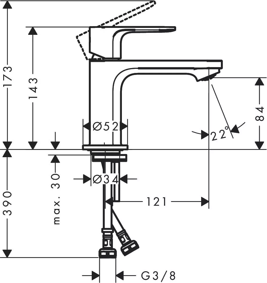 Baterie lavoar crom, tehnologie CoolStart, monocomanda, Hansgrohe Rebris S 143 [1]