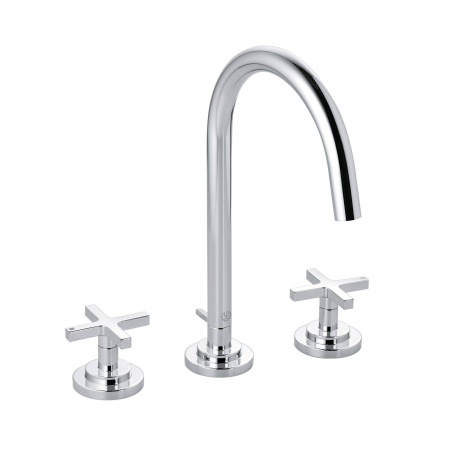 Baterii baie - Baterie lavoar cu 3 orificii Kludi Nova Fonte, ventil inclus, manere cruce, crom lucios