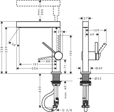 Baterie lavoar cu pipa extractibila si ventil inclus, negru mat, Hansgrohe Finoris 230 [2]