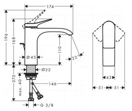 Baterie lavoar cu ventil inclus, crom, Hansgrohe Vivenis 110 [1]