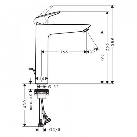 Baterie lavoar cu ventil inclus, negru mat, Hansgrohe Logis 190 [1]