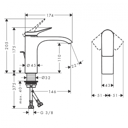 Baterie lavoar cu ventil inclus, negru mat, Hansgrohe Vivenis 110 [1]