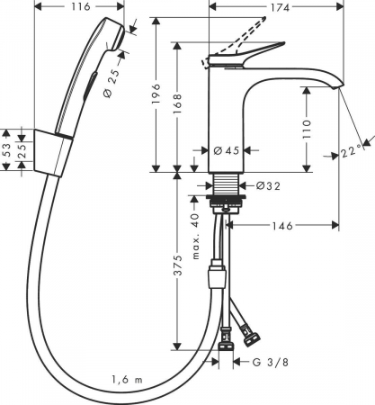 Baterie lavoar cu ventil inclus si dus igienic, culoare crom Hansgrohe Vivenis [1]