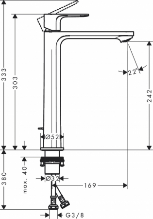 Baterie lavoar cu ventil inclus tehnologie CoolStart, negru mat, Hansgrohe Rebris E 240 [2]