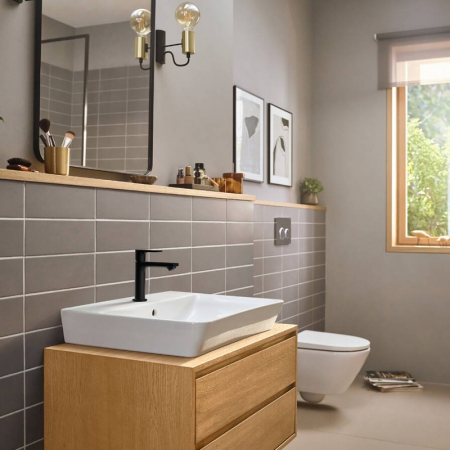 Baterie lavoar cu ventil inclus tehnologie CoolStart, negru mat, Hansgrohe Rebris E 240 [1]