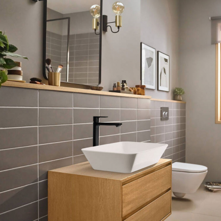 Baterie lavoar cu ventil inclus tehnologie CoolStart, negru mat, Hansgrohe Rebris E240 [1]