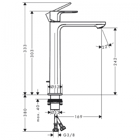 Baterie lavoar cu ventil inclus tehnologie CoolStart, negru mat, Hansgrohe Rebris E240 [2]