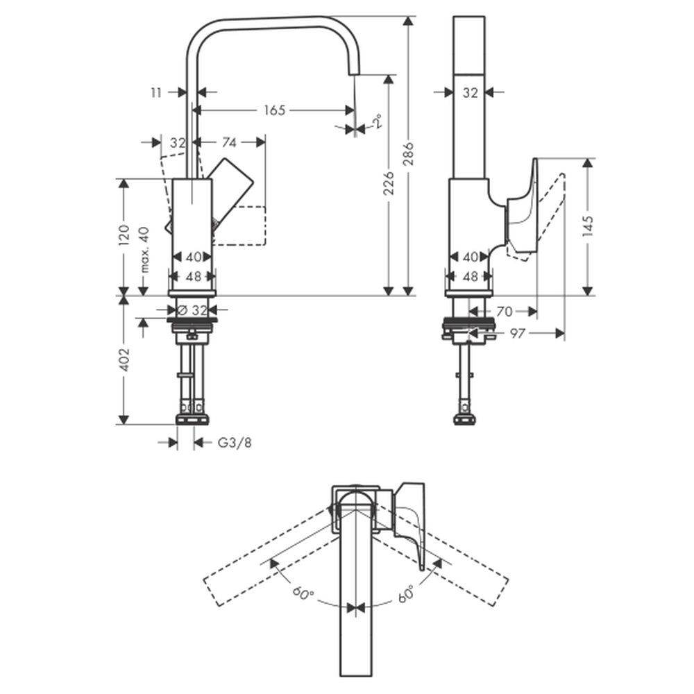 Baterie lavoar cu ventil push-open, culoare crom Hansgrohe Metropol 230 32511000 [1]