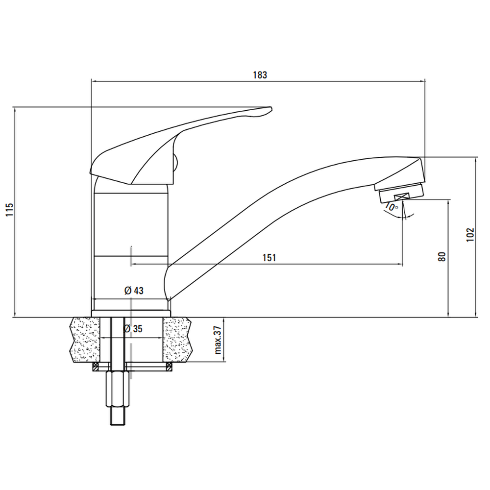 Baterie Chiuveta Deante Lobo, pipa pivotanta 151 mm, crom lucios [1]