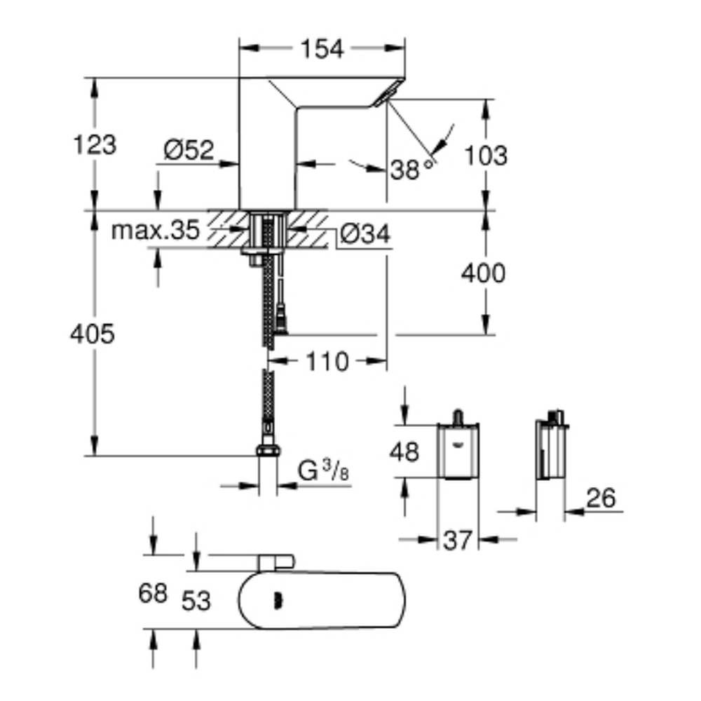 Baterie lavoar cu senzor crom, baterie 6V, Grohe Bau Cosmopolitan E [1]