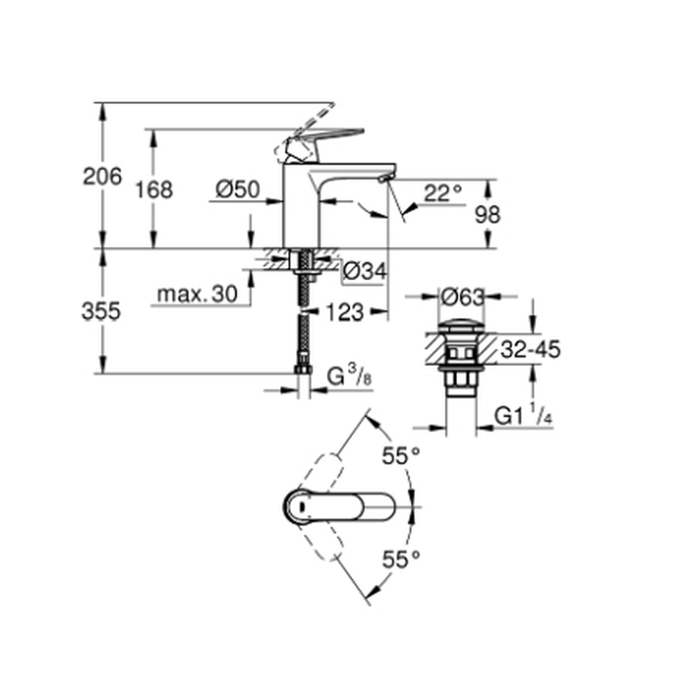 Baterie lavoar culoare crom, marimea M, Grohe Eurosmart Cosmopolitan [1]