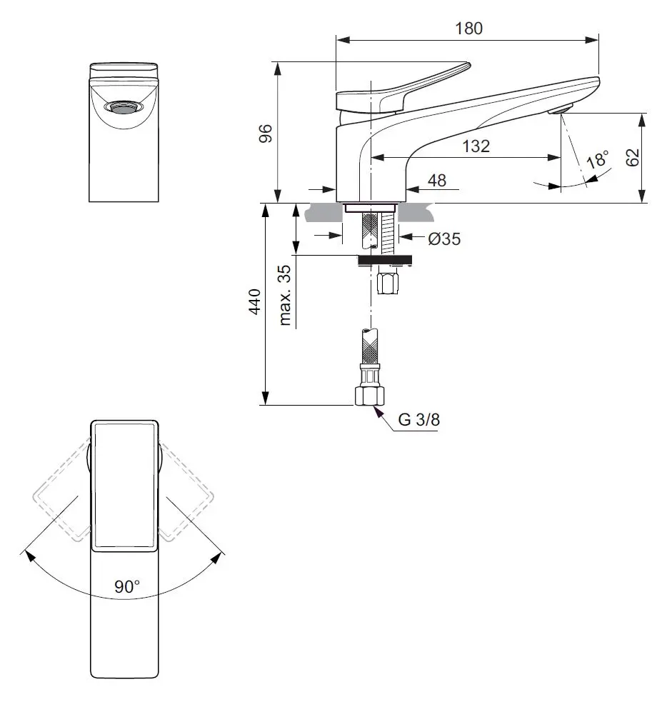 Baterie lavoar, gri magnetic cu pipa fixa, Ideal Standard Conca [1]
