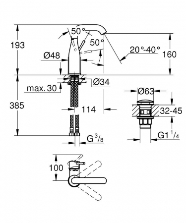 Baterie lavoar Grohe Essence, marimea M, ventil inclus, crom lucios [1]