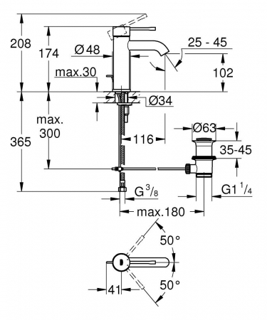 Baterie lavoar Grohe Essence, marimea S, ventil inclus, antracit periat Hard Graphite [1]