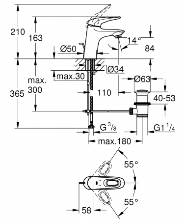Baterie lavoar Grohe Eurostyle, marimea S, ventil inclus, crom lucios [2]