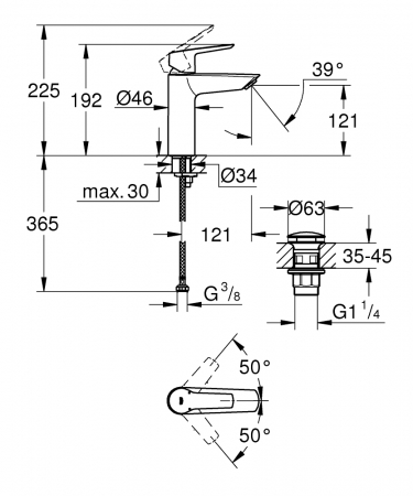 Baterie lavoar Grohe Start, marimea M, ventil inclus, negru mat [3]
