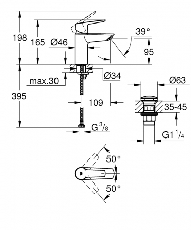 Baterie lavoar Grohe Start, marimea S, ventil inclus, negru mat [4]