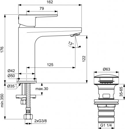 Baterie lavoar Ideal Standard Cerafine O argintiu cu ventil click-clack inclus BD131SI [4]