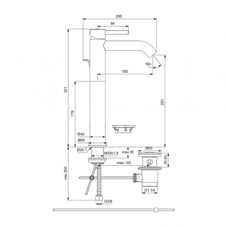 Baterie lavoar inalta Ideal Standard Ceraline negru mat cu ventil inclus [3]