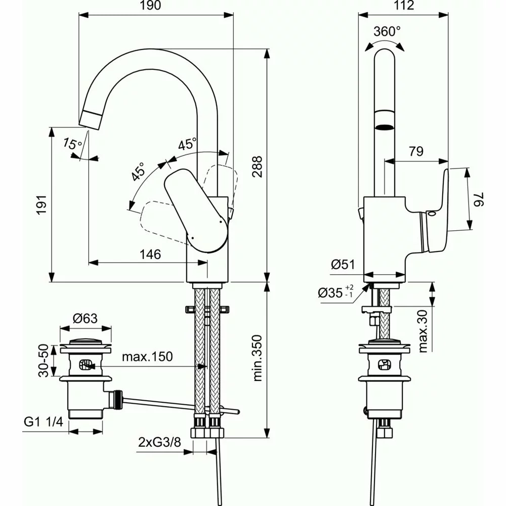 Baterie pentru lavoar, crom, pipa inalta, monocomanda, Ideal Standard Ceraflex [1]