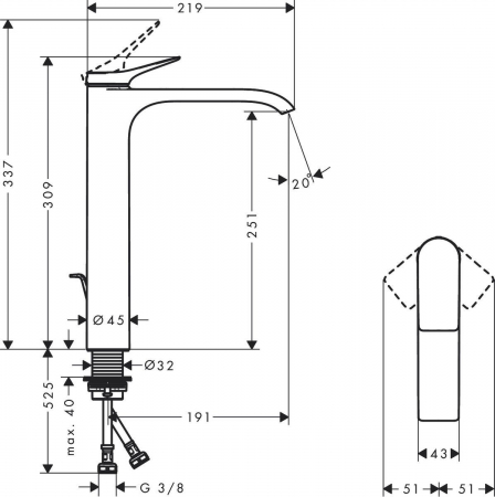 Baterie lavoar inalta culoare crom, cu ventil inclus, Hansgrohe Vivenis 250 [2]