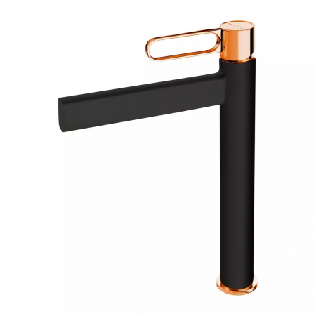 Baterii lavoare - Baterie lavoar inalta FDesign Zaffiro, negru mat/rose gold lucios