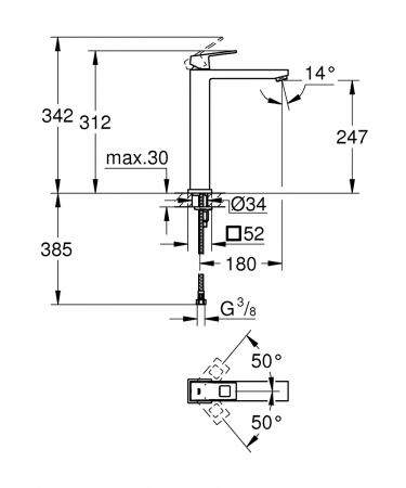 Baterie lavoar inalta Grohe Eurocube, marimea XL, antracit periat Hard Graphite [3]