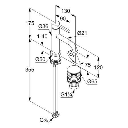 Baterie lavoar Kludi Nova Fonte 75 cu ventil alb mat [1]