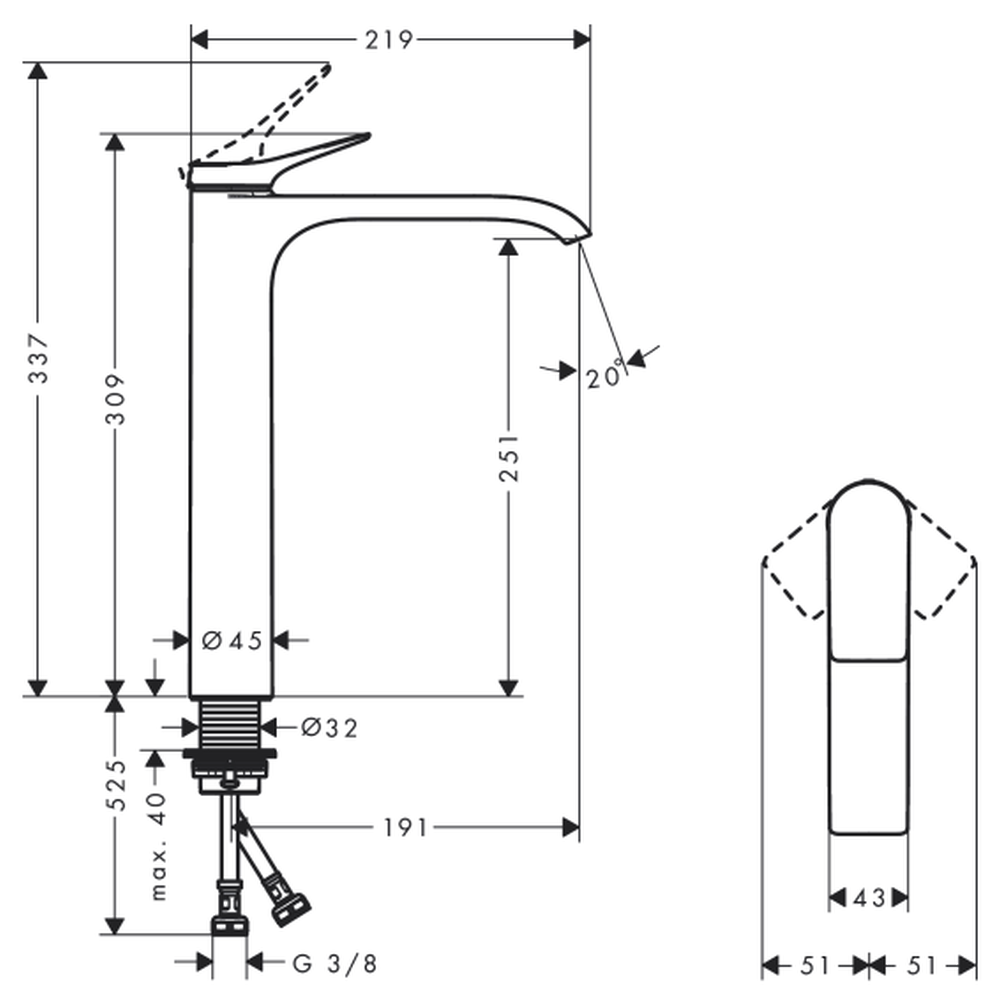 Baterie lavoar inalta crom lucios Hansgrohe Vivenis 75042000 [2]