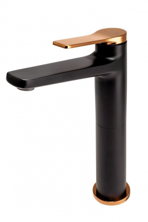 Baterii lavoare - Baterie lavoar inalta FDesign Seppia, negru mat/rose gold lucios