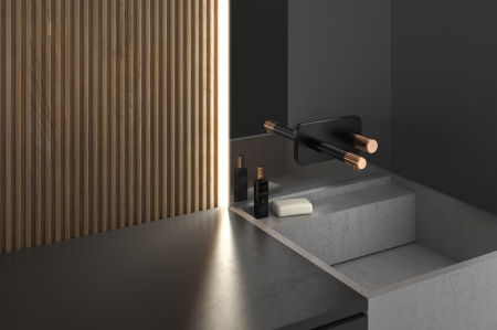 Baterie lavoar incastrata FDesign Ardesia, corp incastrat inclus, negru mat/rose gold lucios [3]