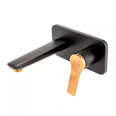 Baterii lavoare - Baterie lavoar incastrata FDesign Seppia, corp incastrat inclus, negru mat/rose gold lucios