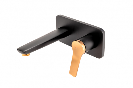 Baterie lavoar incastrata FDesign Seppia, corp incastrat inclus, negru mat/rose gold lucios [2]