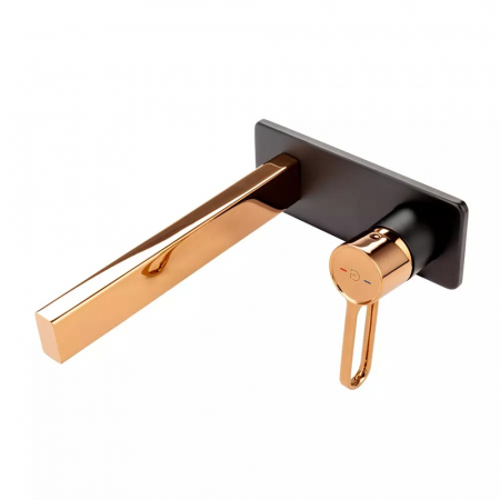 Baterii lavoare - Baterie lavoar incastrata FDesign Zaffiro, corp incastrat inclus, negru mat/red gold lucios