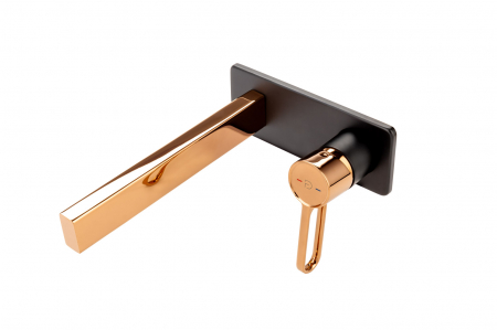 Baterie lavoar incastrata FDesign Zaffiro, corp incastrat inclus, negru mat/red gold lucios [2]