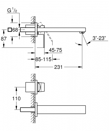 Baterie lavoar incastrata Grohe Eurocube, marimea M, antracit periat Hard Graphite [3]