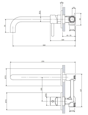 Baterie lavoar încastrată, instalare cu 2 orificii, auriu periat, OMNIRES Y [3]