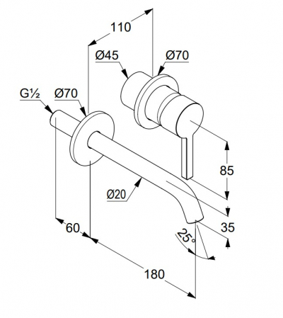Baterie lavoar incastrata Kludi Nova Fonte crom lucios, pipa 180 mm [1]