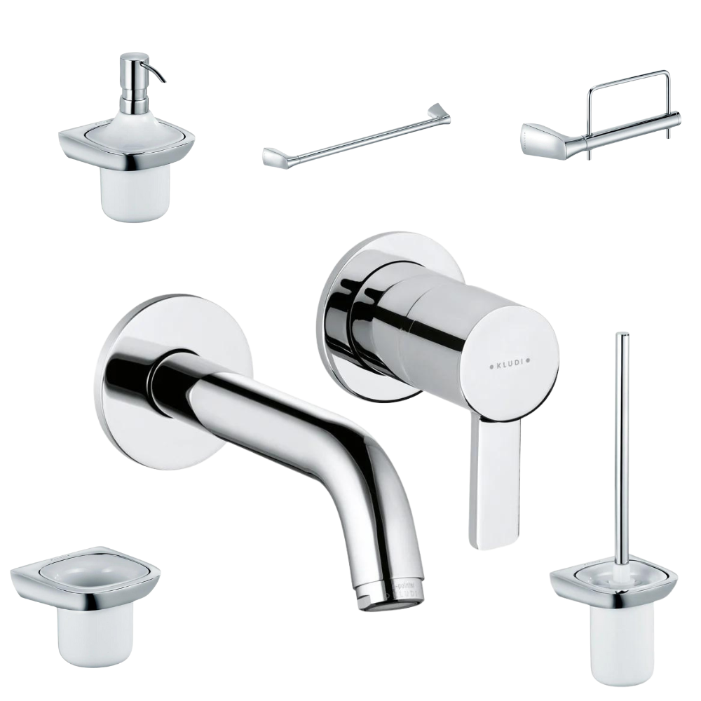 Baie completa - Baterie lavoar incastrata Kludi Zenta si accesorii baie Kludi Amba, crom
