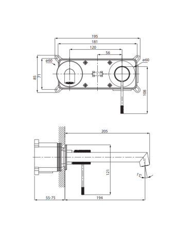 Baterie lavoar, incastrata, gri metalizat, Cersanit Zen [1]