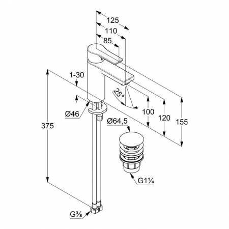 Baterie lavoar Kludi Zenta SL 100 cu ventil negru mat [1]