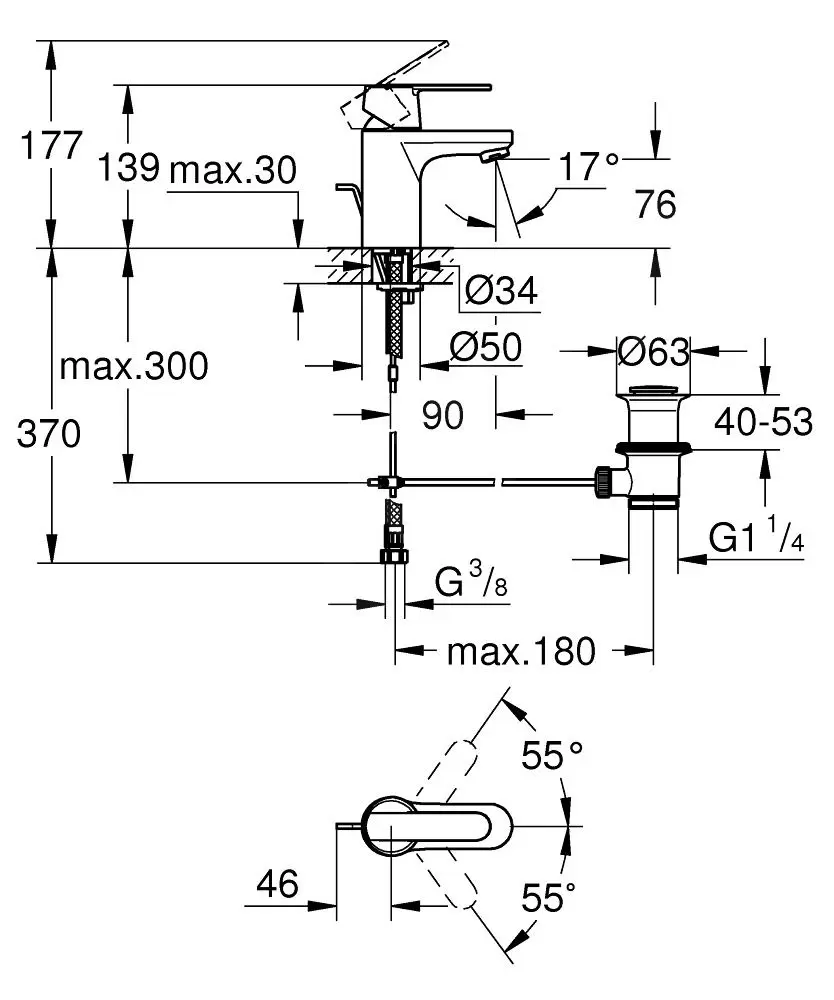 Baterie lavoar monocomanda, Grohe Get, marimea S, finisaj crom cu ventil [4]