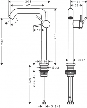 Baterie lavoar, negru mat, tehnologie CoolStart, Hansgrohe Tecturis S 240 [2]