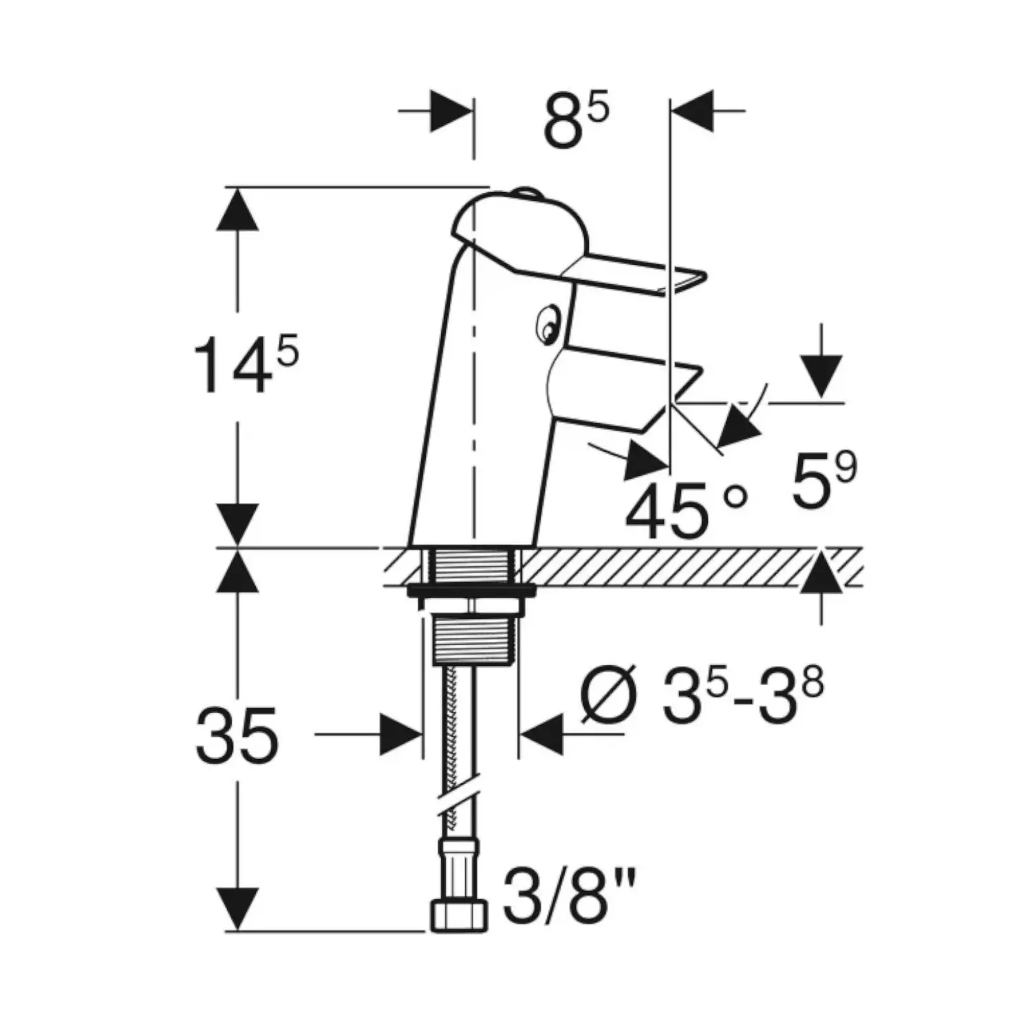 Baterie lavoar pentru copii, cu mixare, crom lucios, pipa fixa 8,5 cm, monocomanda, stativa, Geberit Bambini [3]