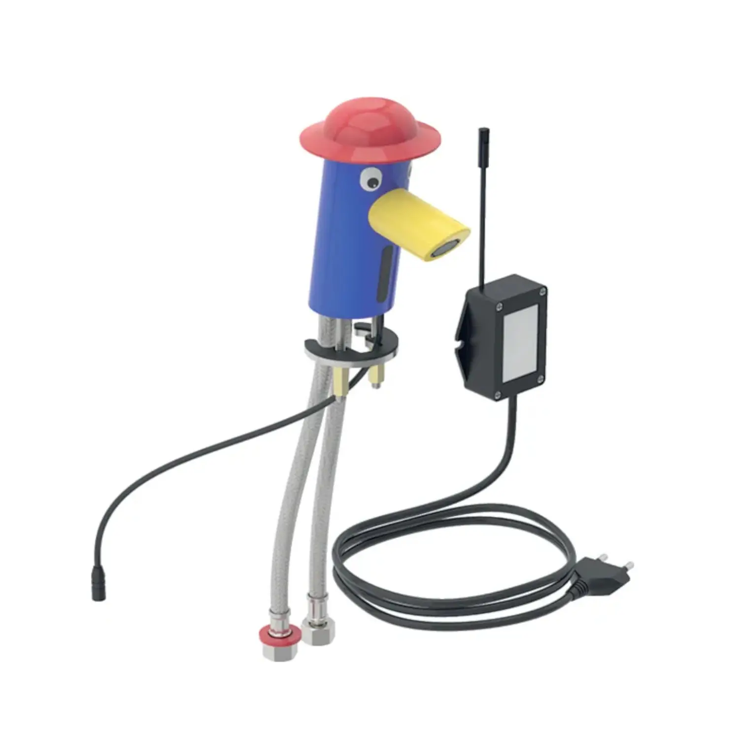 Baie - Baterie lavoar pentru copii, cu senzor, alimentare la retea, multicolor albastru/galben/rosu, pipa fixa 8 cm, Geberit Bambini