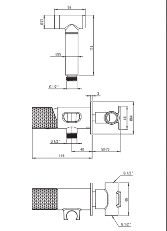 Baterie bideu incastrata cu para de dus, otel, Deante Silia Hexa [1]