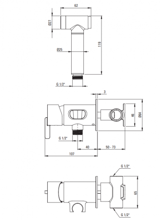 Baterie pentru bideu bronz periat, ingropat, cu dus de mana, Deante Silia [1]