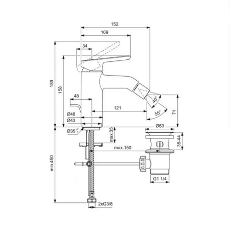 Baterie pentru bideu, ventil cu tija, crom, Villeroy&Boch Skyla [5]